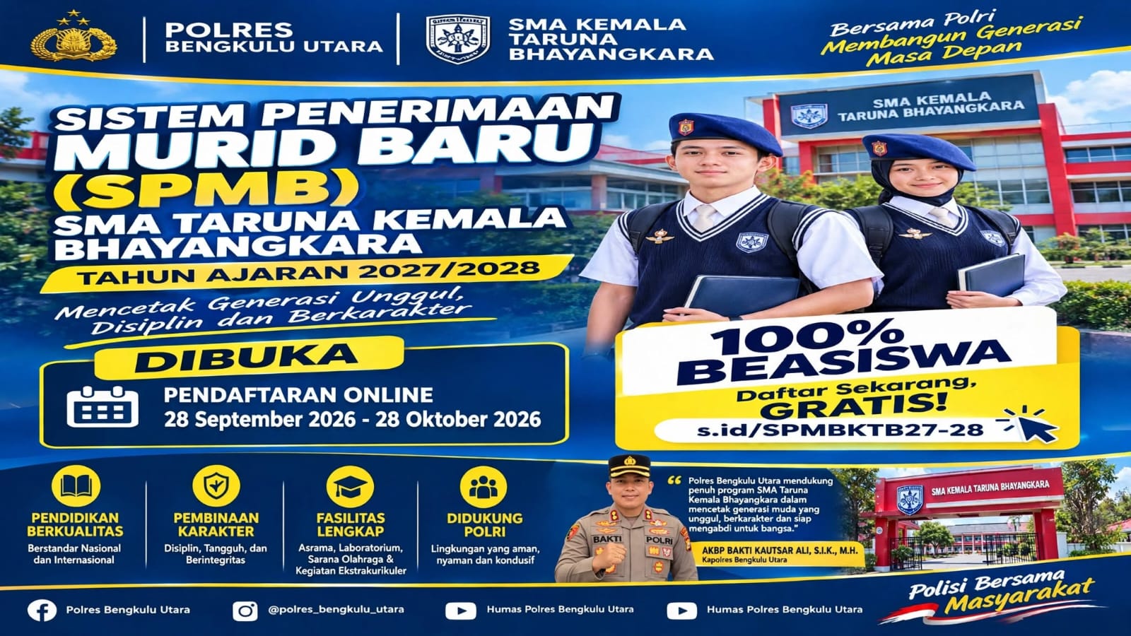Polres Bengkulu Utara Dorong Putra-Putri Daerah Raih Beasiswa Penuh di SMA Kemala Taruna Bhayangkara TA 2027/2028